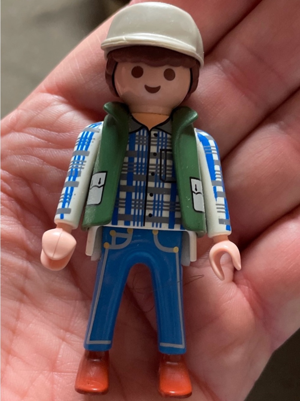 Playmobil figures MODERN MAN Dude With Vest And Hat Plaid Shirt Brown Hair 1994